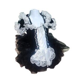 Black and White Costume Girls Tulle Skirt Lace Sequins Apron French Maid Small